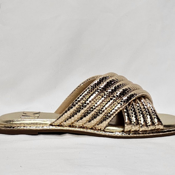 Michael Kors Women's Portia Quilted Leather Slide Sandal Size 6.5 Pale Gold NWT - Picture 6 of 9